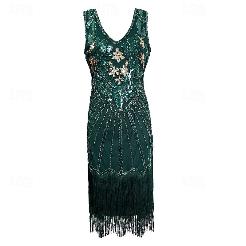 Anni Ruggenti Anni 1920 Lunghezza al ginocchio Lunghezza corta Abito Flapper Gonna pullover Senza maniche Il grande Gatsby Invitato al matrimonio Paillettes Scollo a V Costume Per donna Carnevale del 2026 a $38.99 –P6