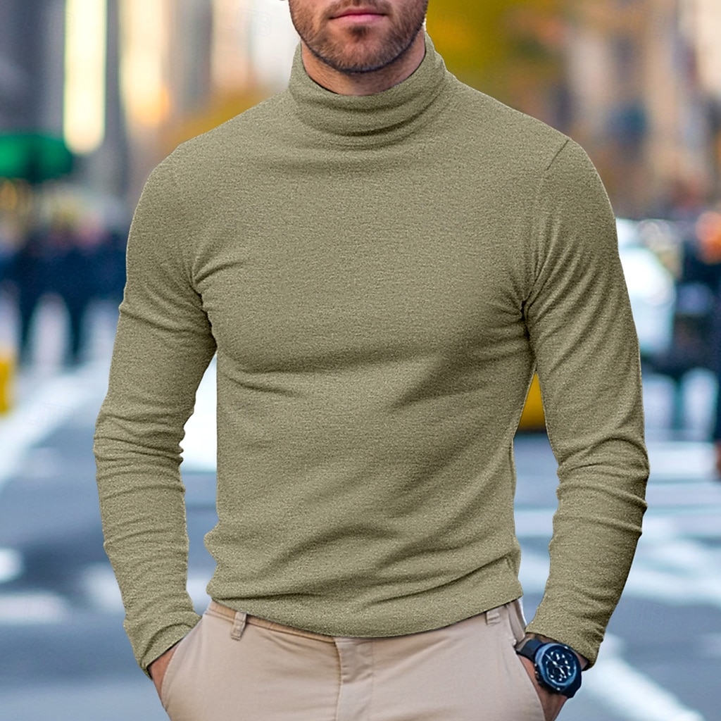 Hombre Camiseta superior Camisa de manga larga Jersey de cuello alto simulado Manga Larga Cuello Alto Cuello de pila Invierno Primavera & Otoño Color sólido Diario Casual Estilo callejero Cuello Alto 2025 - €12.99 –P18