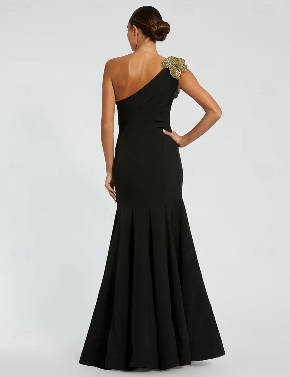 Black Tie Mermaid / Trumpet Evening Gown Elegant Formal Dress Formal Wedding Floor Length Sleeveless One Shoulder Capes Stretch Crepe with Shawl 2025 2025 - $154.99 –P2