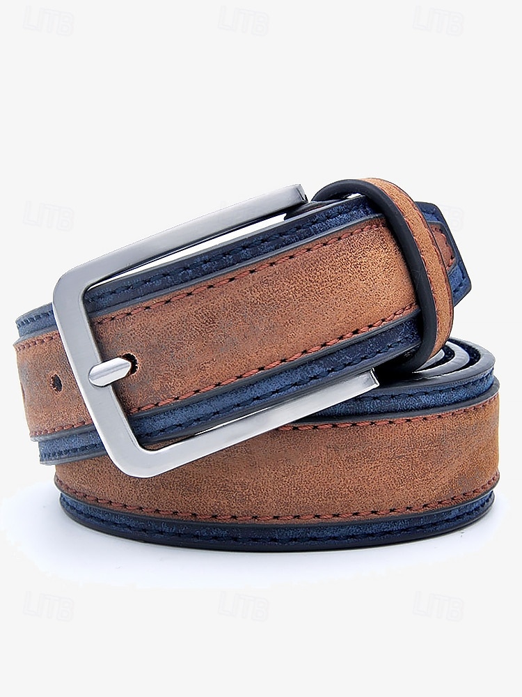tvåfärgade mäns bälte i konstläder | snygg brun och blå design med metallspänne för vardags- och högtidskläder 2026 - $14.99 –P2