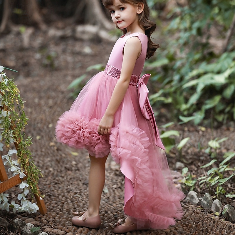 Bambino Da ragazza Vestito da festa Tinta unica Senza maniche Prestazioni Compleanno Retato Bellissimo Dolce Poliestere Asimmetrico Vestito da festa Vestito svasato Abito linea A Estate 4-12 anni del 2025 a $39.99 –P9