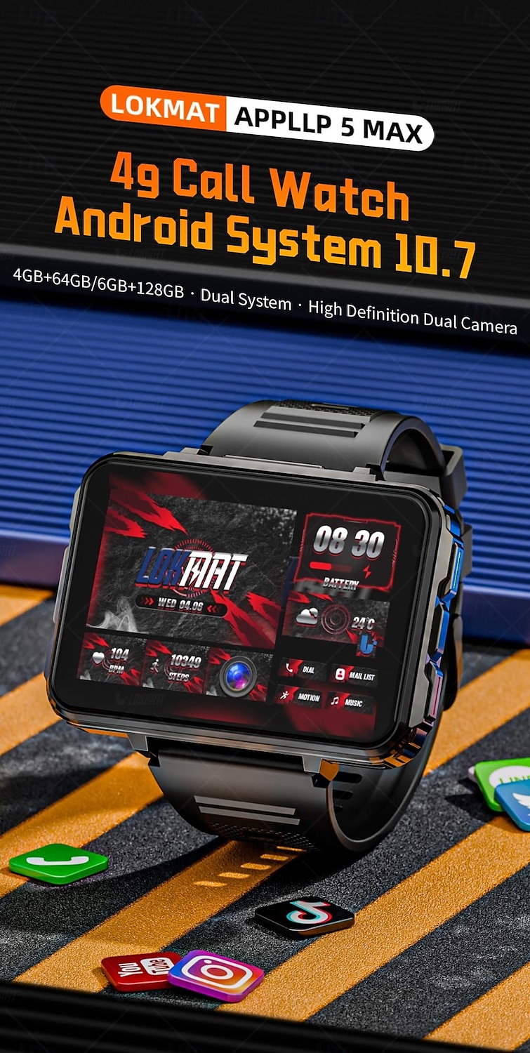 LOKMAT APPLLP 5 MAX Умные часы 2.4 дюймовый Смарт-часы-телефон 3G 4G Bluetooth Педометр Напоминание о звонке Датчик для отслеживания сна Совместим с Android iOS Женский Мужчины GPS 2025 - $231.99 –P1