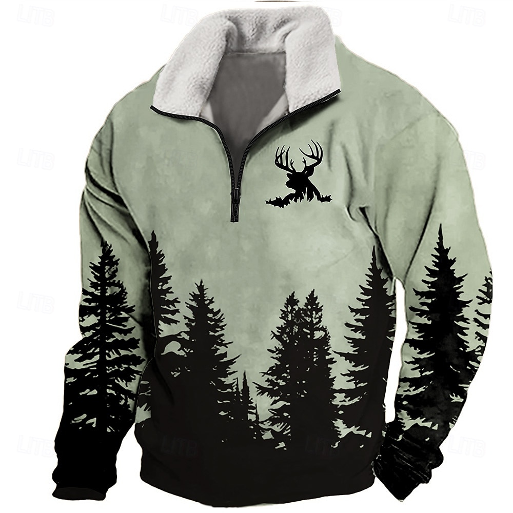 Hombre bosque Venados Sudadera Sudadera con un cuarto de cremallera Manga Larga Camisa de entrenamiento Escote Chino Cremallera de un cuarto Casual retro de la vendimia Impresión 3D Vacaciones Noche 2025 - $45.99 –P5