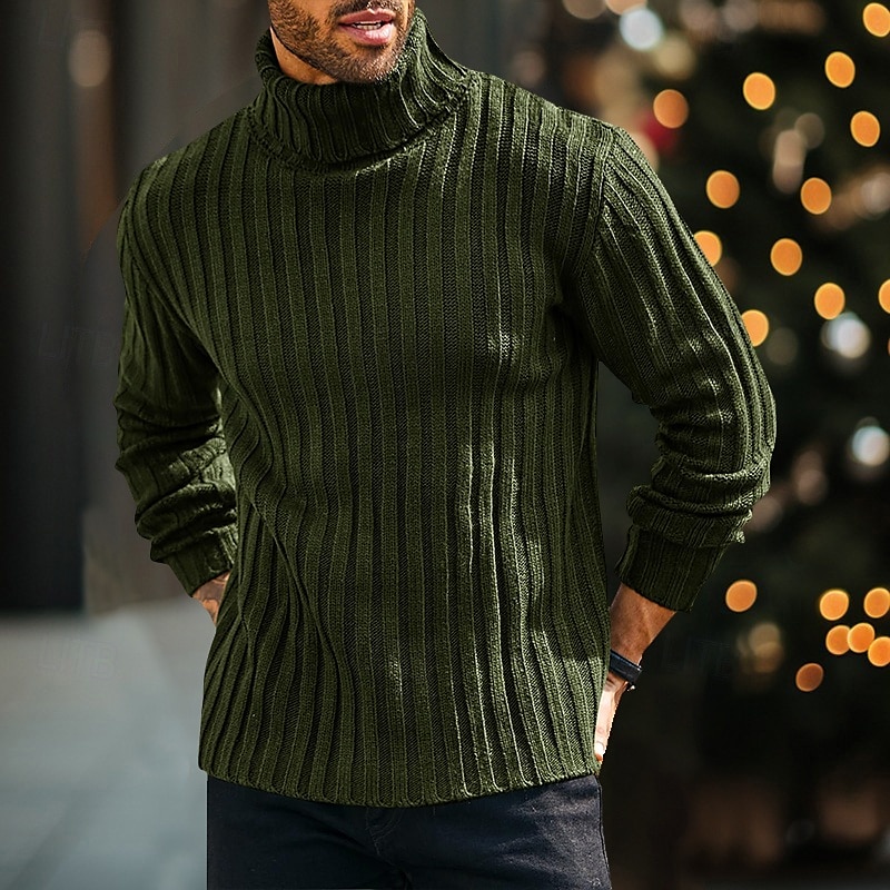 Herren Rollkragenpulli Pullover Gerippt Stricken Standard Strick Schmaler Schnitt Glatt Rollkragen Moderne zeitgenössische Arbeit Freizeitskleidung Bekleidung Winter Frühling & Herbst Schwarz Blau M 2026 - $36.99 –P4
