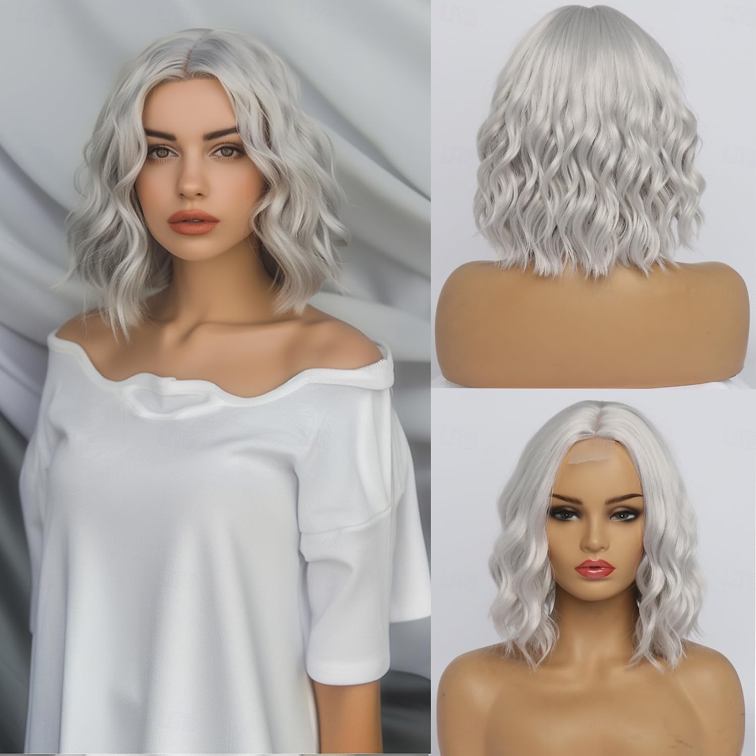 parrucche corte ondulate per donne lunghezza alle spalle riga centrale parrucche caschetto ricce ondulate parrucca sintetica in fibra resistente al calore dall'aspetto naturale per uso quotidiano alle del 2025 a $18.99 –P1