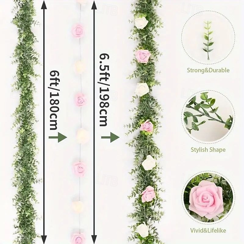 Valentijns guirlande lichtsnoer 1,8 m 20 leds op batterijen, lichtsnoer, rozen hangende wijnstok, kunstmatige guirlande, vergroening, bruiloft, kerstmis, feest, thuis, achtergrond, muur, tafel, tuin, balkon, decoratie 2025 - $14.49 –P1