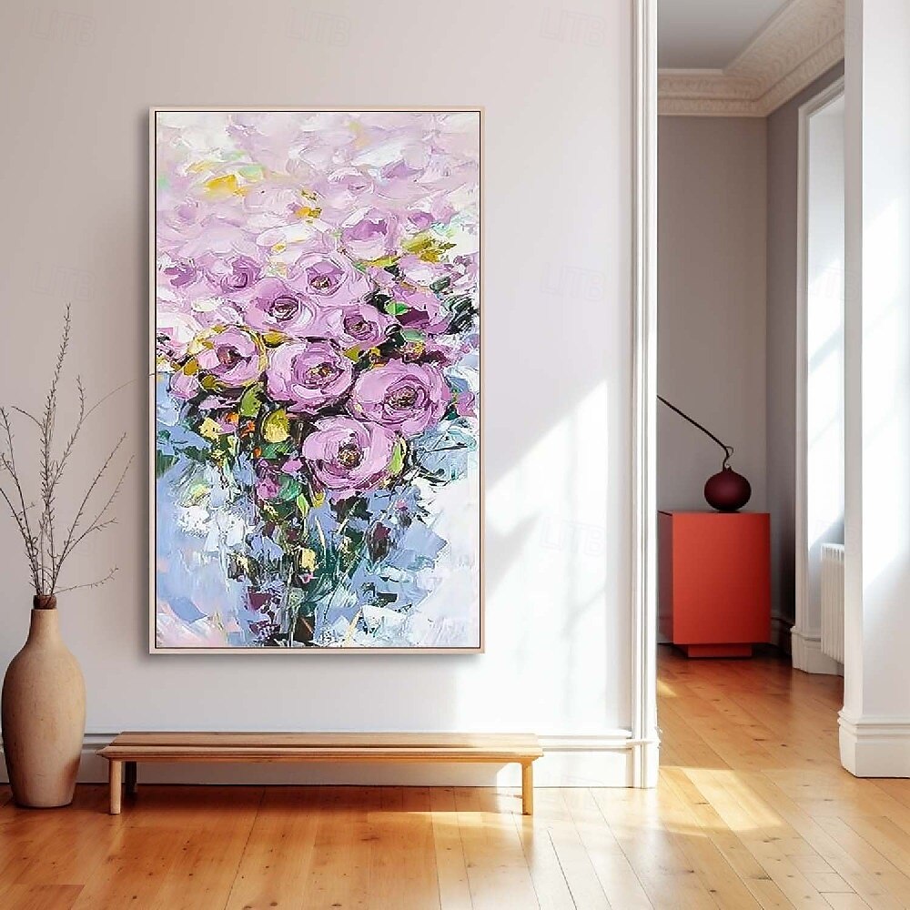 handgjord handmålad oljemålning vägg purole blomma landskapsmålning heminredning färgglad blommig oljemålning på duk stor väggkonst abstrakt 3d blomma konst boho vägg dekor anpassad målning 2025 - $75.99 –P2