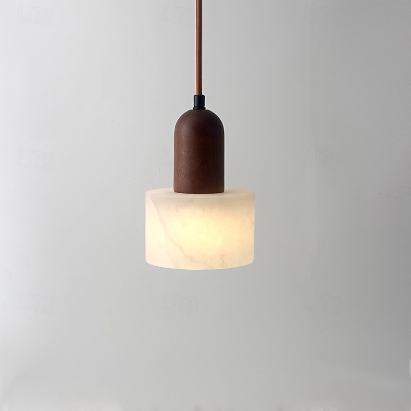 moderne marmor stein pendel lys tre og alabaster gårdshus mid-century pendel 85-265v 17cm 2025 - $126.99 –P7