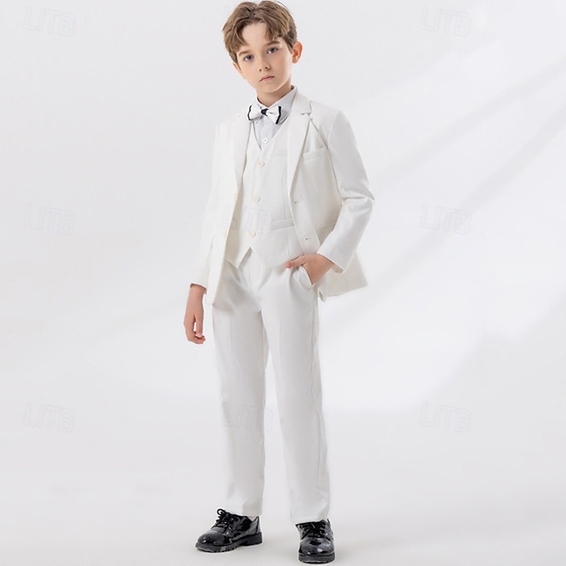 4 delar Ringbärarkostym Pojkar Barn Kostym Formell kostym Kavaj & väst & byxor & slips Formell Fest Alla hjärtans dag Mode Häftig Ensfärgat Ficka Vit Vin Marinblå Polyester 2025 - $56.99 –P11