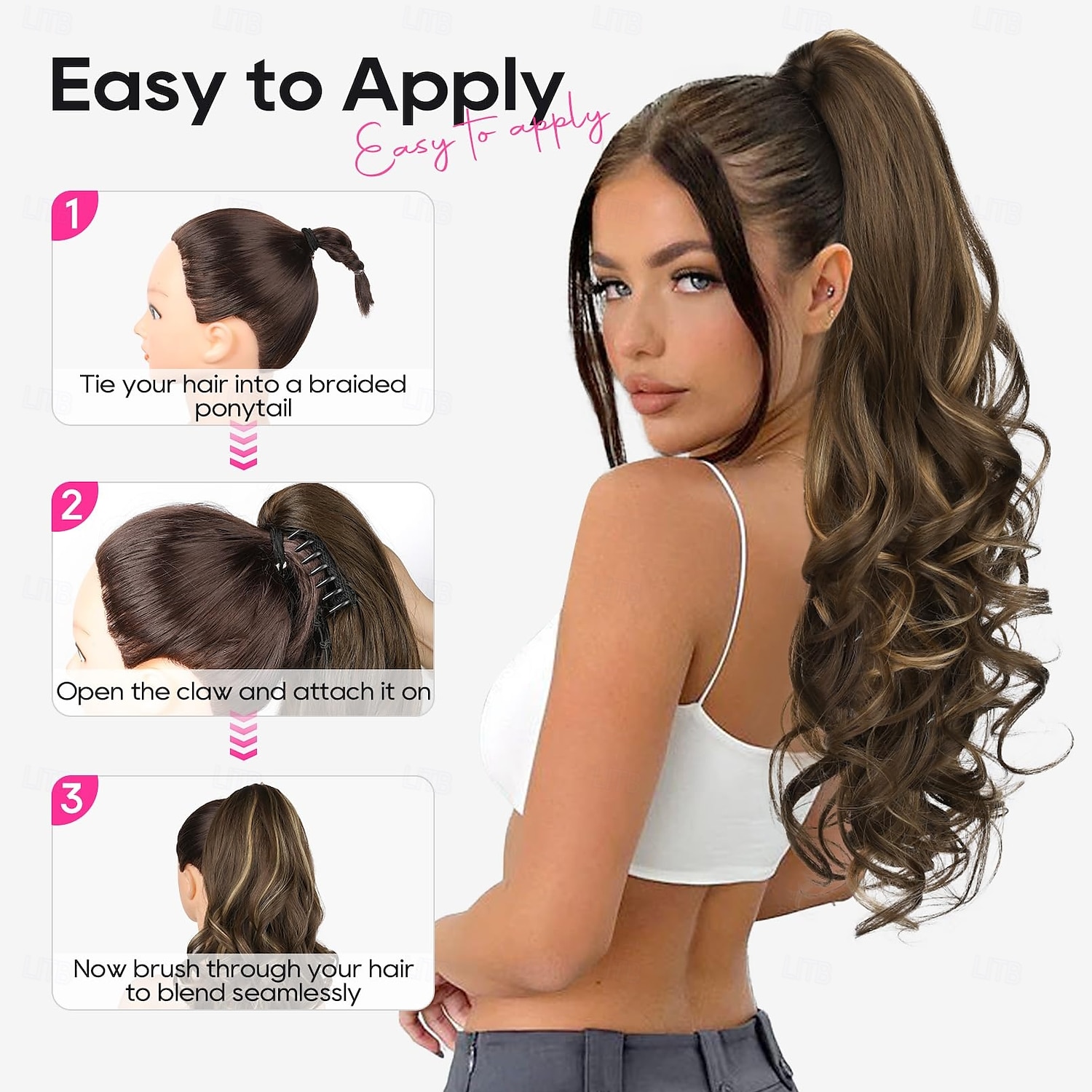 Ponytail Extension 24" Claw Clip in Ponytail Extensions Long Curly Wavy Ponytail Hair Extension Jaw Clip on Pony Tails Hairpiece for Women 2025 - $10.99 –P8