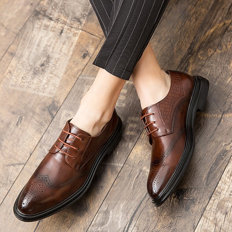 comfortable brown dress shoes for men Amazon.com | Cusolemore Dress Shoes for Men Sporty Oxfords Dress Sneakers  Comfortable Brogue Formal Business Walking Shoes, Non Slip Rubber EVA  Outsole Brown 10