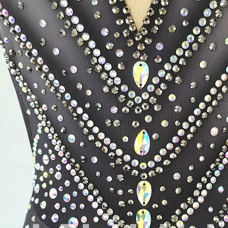 Figure Skating Dress Women's Girls' Ice Skating Dress Gray High Elasticity Training Competition Skating Wear Classic Crystal / Rhinestone Long Sleeve Ice Skating Figure Skating 2025 - $181.99 –P4