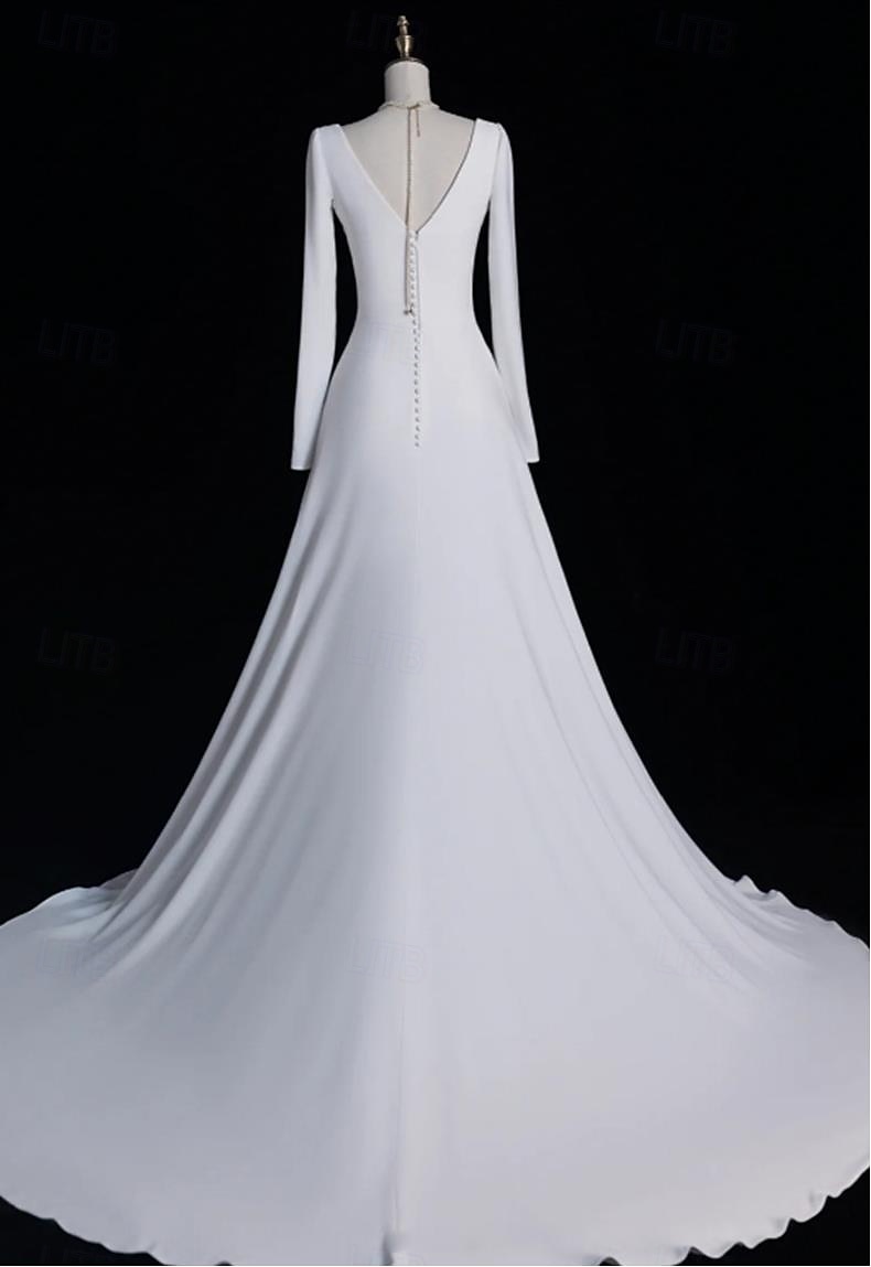 Wedding Dresses A-Line Notch lapel collar Long Sleeve Court Train Satin Bridal Gowns With Solid Color 2025 - $174.99 –P2
