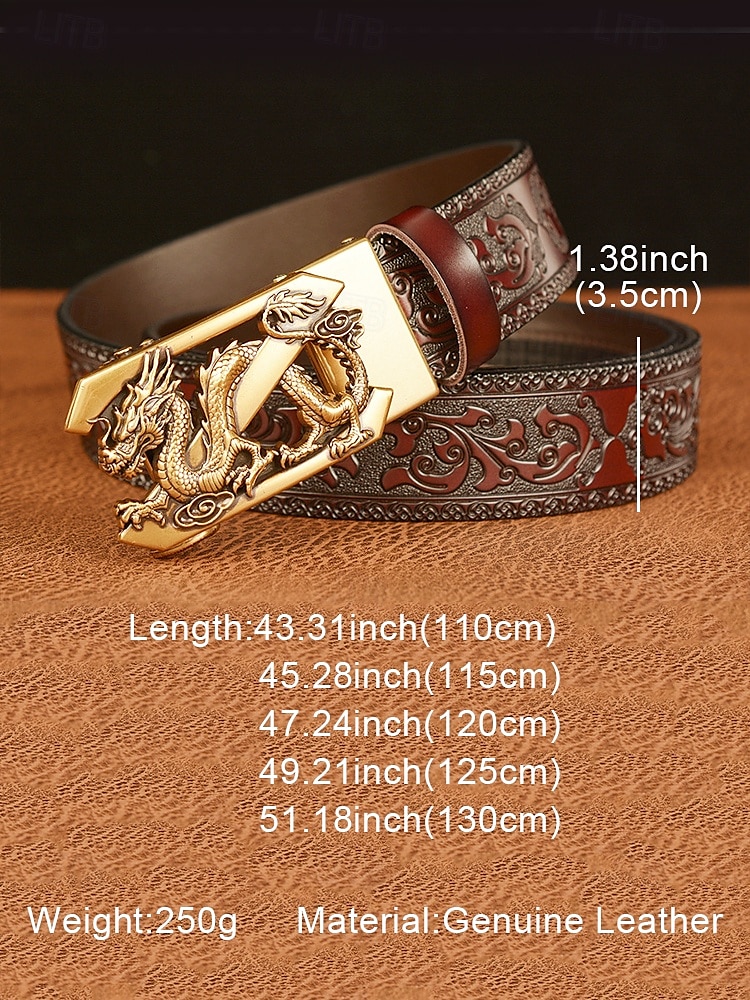 Men's Brown Leather Belt with Embossed Dragon Design and Gold Buckle - Vintage Style, Perfect for Formal and Casual Wear 2026 - $26.99 –P6