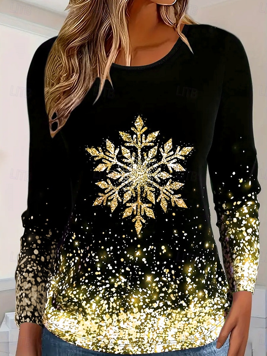 T-Shirt da Donna con Maniche Lunghe Top Glitter Fiocco di Neve Collo a Giro Sparkle Gradiente Moda Invernale Festiva Nera Rosa Luminoso Casual Vestibilità Confortevole Abbigliamento del 2025 a $22.99 –P6