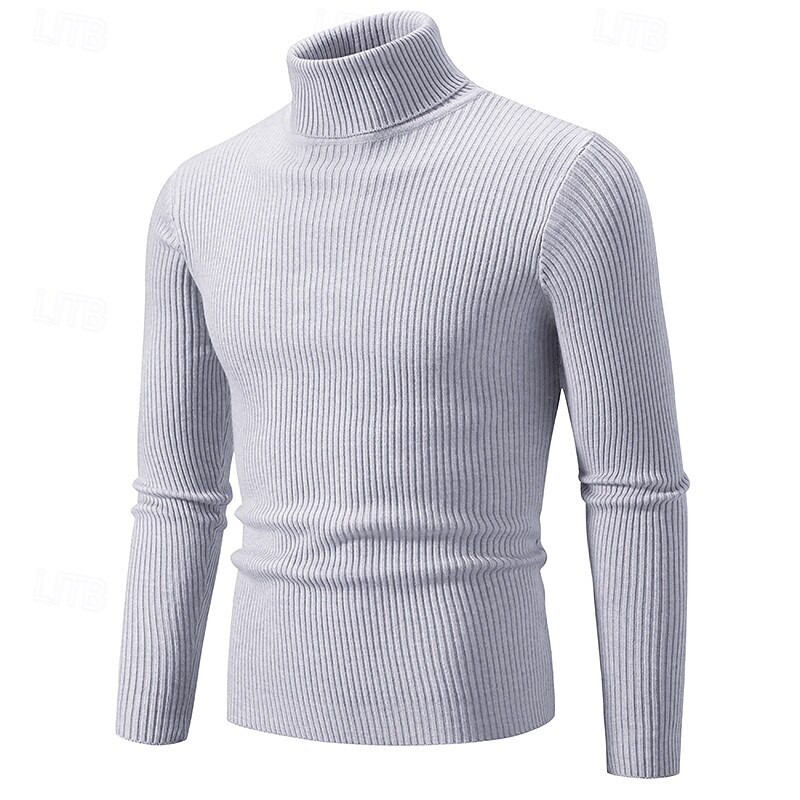 Herren Pullover Gerippt Stricken Standard Strick Schmaler Schnitt Glatt Rollkragen Moderne zeitgenössische Arbeit Freizeitskleidung Bekleidung Winter Frühling & Herbst Schwarz Weiß M L XL 2025 - $25.99 –P5