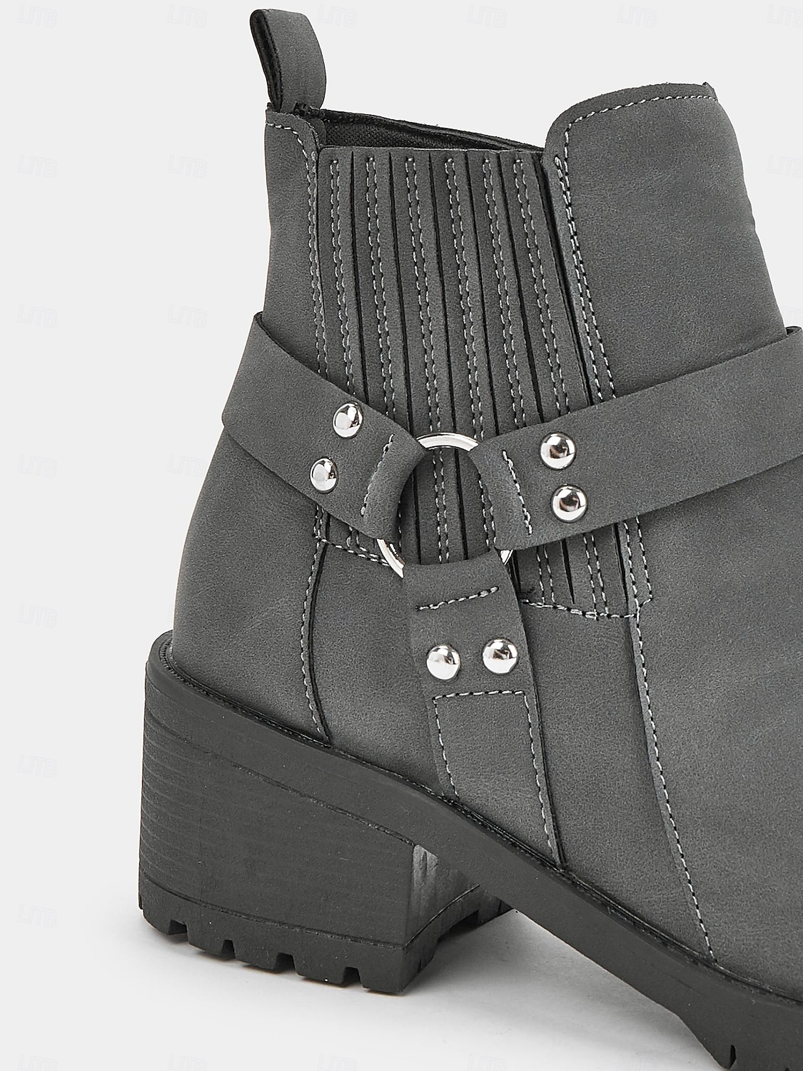 Women's Grey Ankle Boots – Stylish Block Heel with Strap Details, Side Zip, and Rugged Sole for Casual and Outdoor Wear 2025 - $42.99 –P9