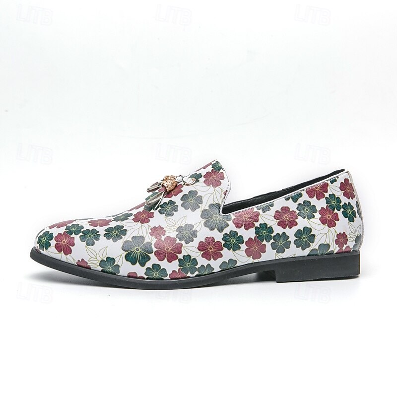 loafers med vitt blommönster för män med tofs och guldaccent – snygga vardags- och semiformella skor för moderiktiga outfits 2025 - $42.99 –P2