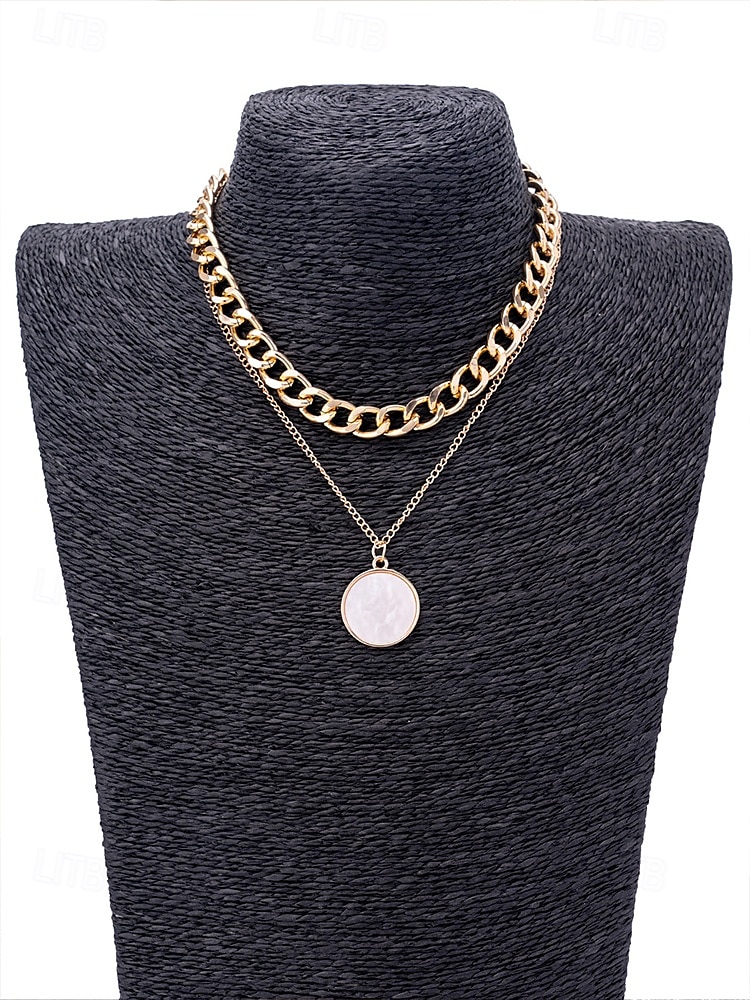 elegant lagerhalsband med guldkedja - runt hänge & chunky choker för kvinnor, perfekt för formella evenemang och fester 2025 - $9.99 –P5