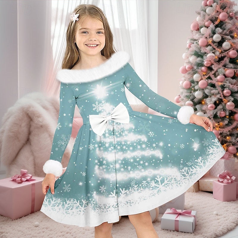 christmas cute dress Girls Tree Dress, Red / 5-6T and special occasions Red Glitter Tulle Puff Sleeve