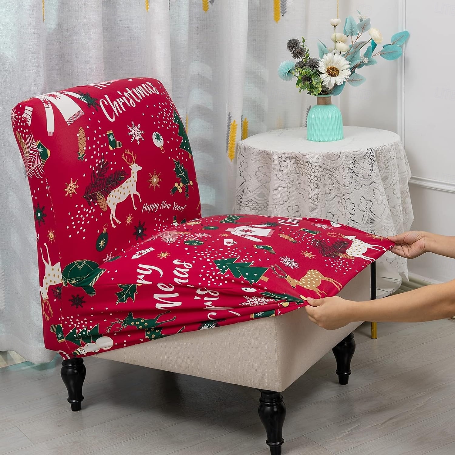 Capa para cadeira de acento sem braços, capa protetora para cadeira de chinelo, elastano elástico removível para cadeira sem braços, protetor de móveis para sala de estar, sala de jantar, hotel de 2025 por $13.99 –P5