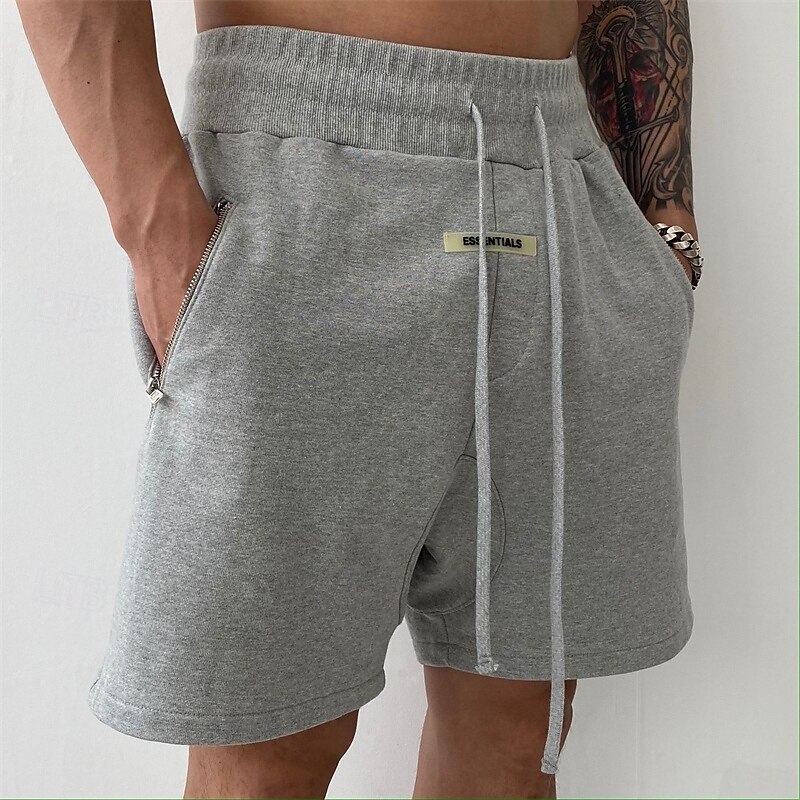 Herren Sweatshorts Kurze Hose Shorts Kurze Hosen Bermudas Kordelzug Elastische Taille Tasche mit Reißverschluss Glatt Komfort Sport Kurz Outdoor Yoga Täglich Modisch Athleisure Schwarz Grau 2025 - $23.99 –P1