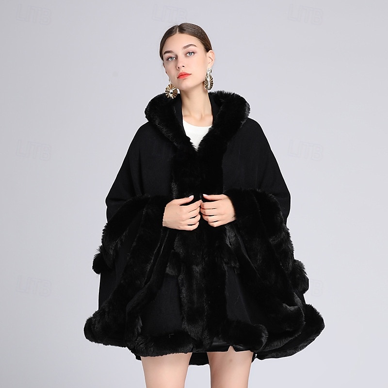 mulheres com capuz poncho capa xale de pele sintética envoltório com acabamento de pele cardigan sem mangas elegante capa moda tops casaco de 2025 por $93.99 –P3