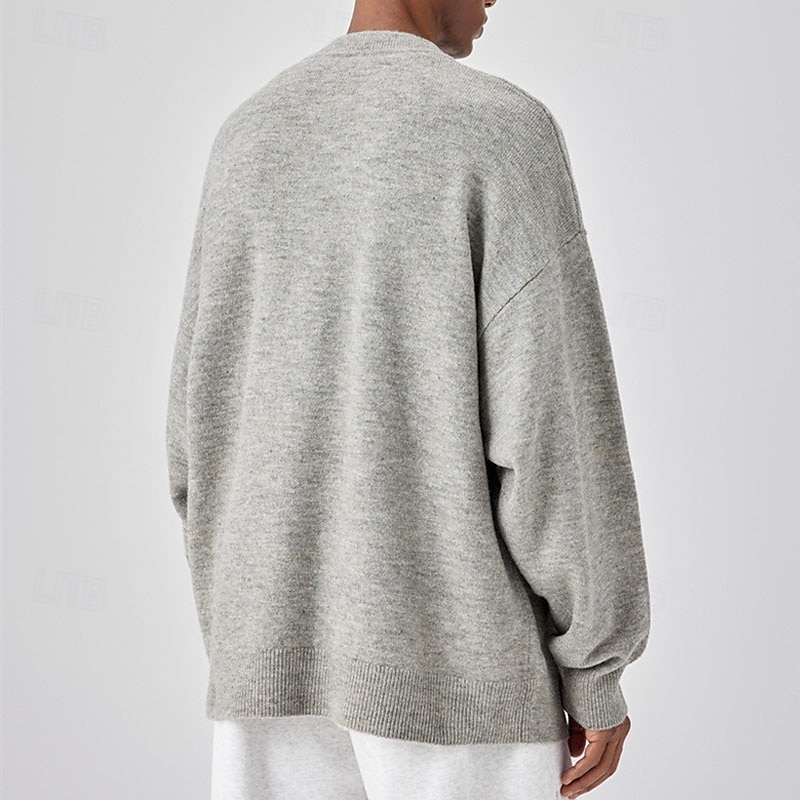 Men's Pullover Sweater Jumper Knit Sweater Pullover Polo Sweater Ribbed Knit Regular Knitted Plain Henley Fashion Basic Vacation Daily Wear Clothing Apparel Fall & Winter Black Light Grey M L XL 2025 - $23.99 –P11