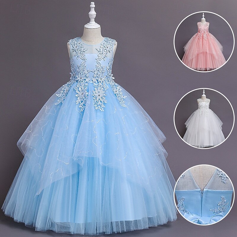 Vestido para Meninas das Flores Crianças Para Meninas Vestido de princesa Espetáculo Casamento Festa Elegante Lindo Com Transparência Côr Sólida Sem Manga Gola Redonda Branco Rosa 4 anos + de 2025 por $40.99 –P1
