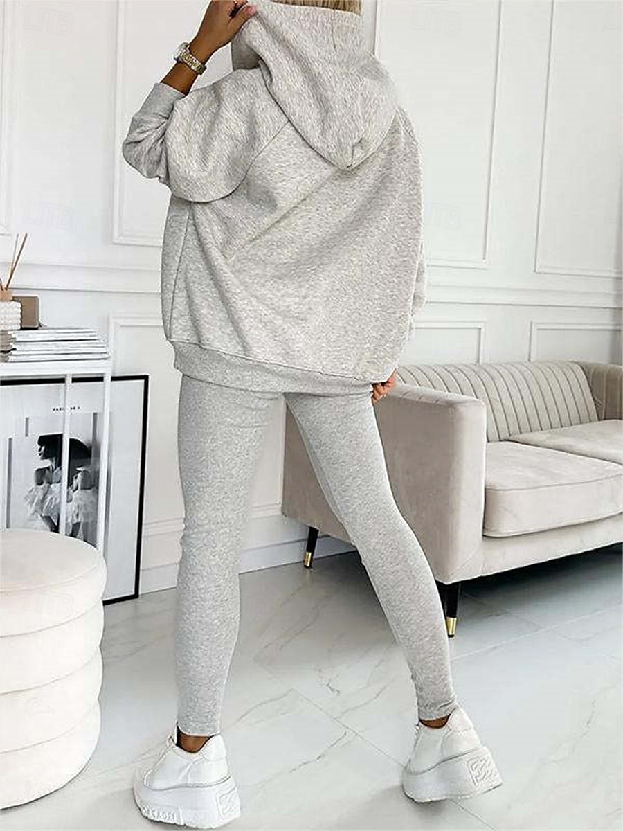 Conjunto de 3 piezas de ropa de estar por casa para mujer, sudadera con capucha coordinada con abertura en el hombro y pantalones deportivos, conjunto deportivo informal rosa, elástico, de moda para 2025 - $49.99 –P5