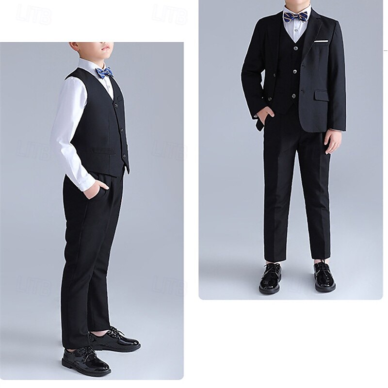 4 delar Ringbärarkostym Pojkar Barn Kostym Formell kostym Kavaj & väst & byxor & slips Formell Fest Alla hjärtans dag Mode Häftig Ensfärgat Ficka Svart Marinblå Polyester 2025 - $65.99 –P3