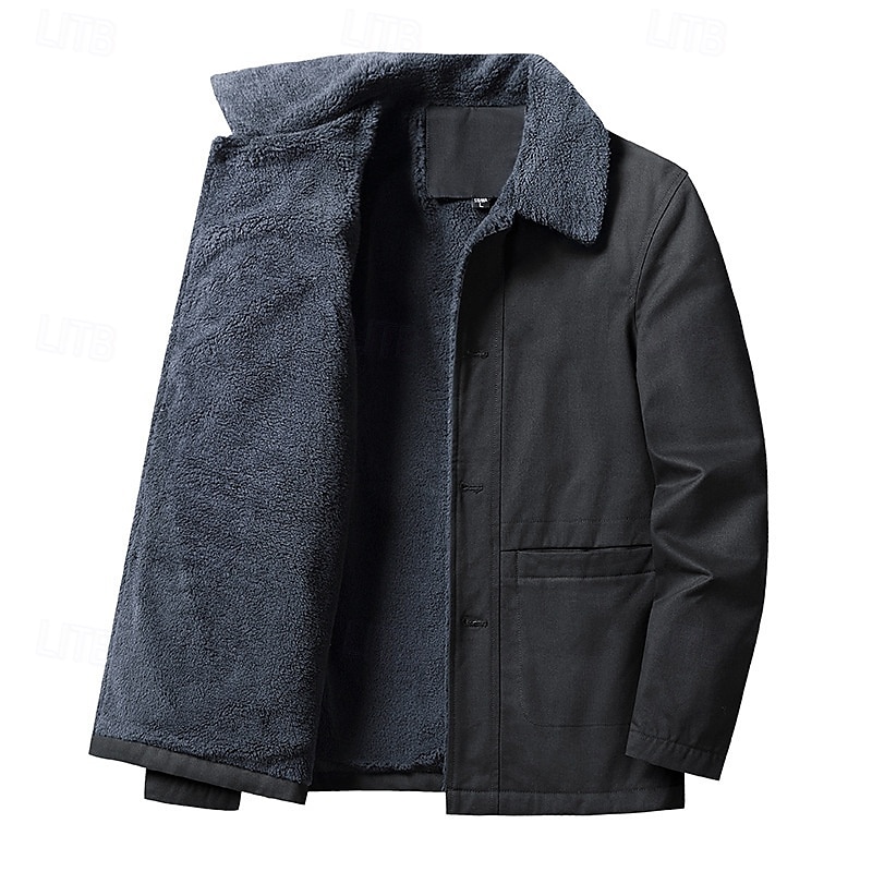 Homens Jaqueta de Inverno Casaco de lã Jaqueta sherpa Diário Férias Térmico / Quente Bolsos Tosão Outono & inverno Tecido Moda Roupa de rua Lapela Padrão Preto cáqui Verde Tropa Casaco de 2025 por $63.99 –P5