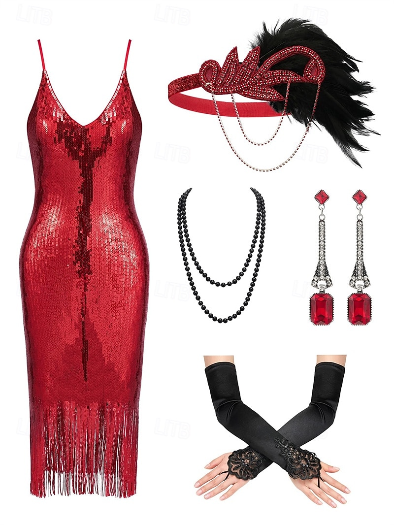 Retró Ordító 20-as évek 1920-as évek Déli Flapper ruha Felszerelések Koktélruha A nagy Gatsby Flapper lány Esküvői Vendég Flitter Rojt Női Farsangi jelmez 7 db Karácsony Mindszentek napja Farsang 2025 - $55.99 –P1