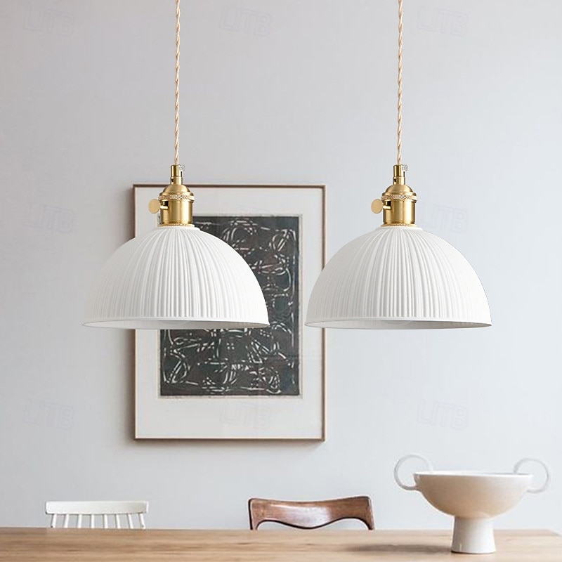 lampada a sospensione moderna di metà secolo lampada a sospensione in vetro lattiginoso lampadario in ottone spazzolato lampada a sospensione rustica a cupola piccola 19 cm 85-265 V del 2025 a $101.99 –P7