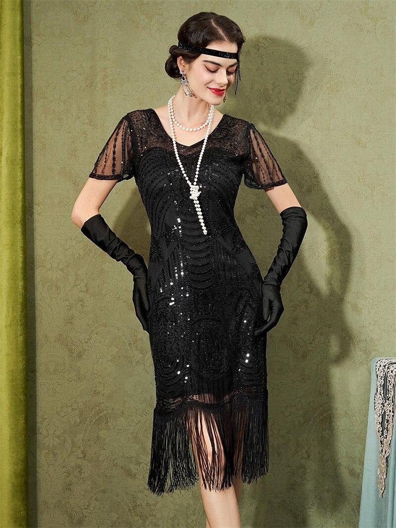 Retró Ordító 20-as évek 1920-as évek Déli Flapper ruha Felszerelések Koktélruha A nagy Gatsby Flapper lány Esküvői Vendég Flitter Rojt Női Farsangi jelmez 7 db Karácsony Mindszentek napja Farsang 2025 - $63.99 –P2