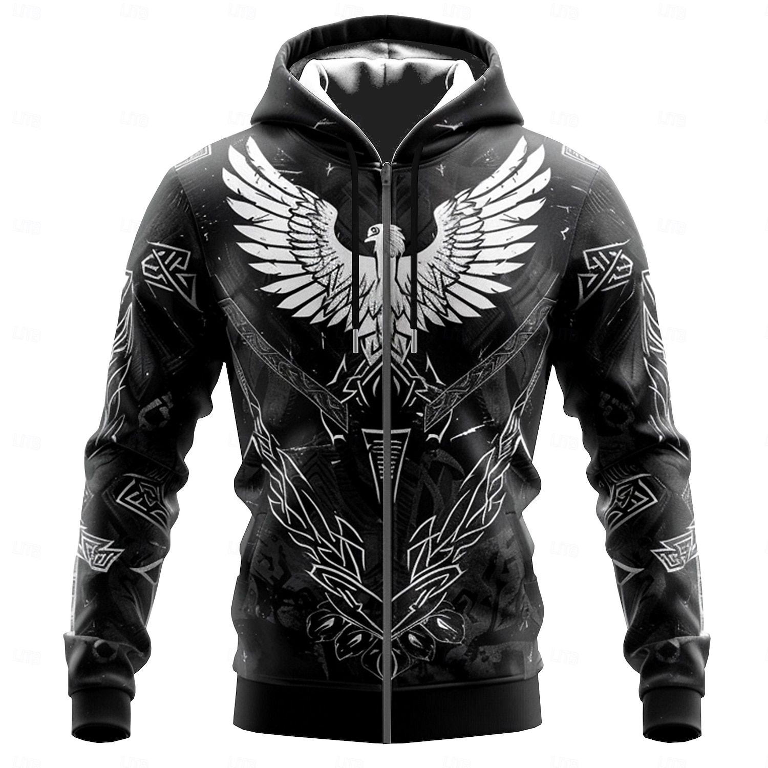 Pánské Viking Kapucky Kapuce Mikina s kapucí Kapuce Módní 3D tisk Dovolená Jdeme ven Streetwear Černá Zip Šňůrky Podzim Zima Návrhář 2025 - $29.99 –P2