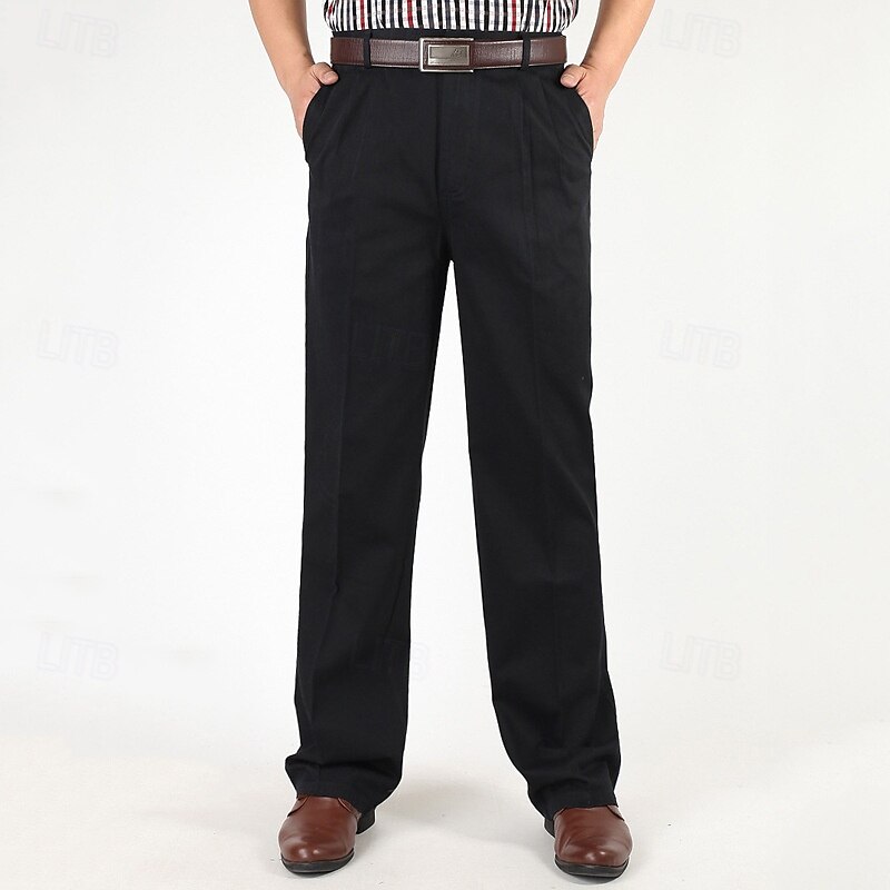 Men's Dress Pants Trousers Chinos Buttons Pocket Straight Leg Plain Comfort Formal Party Work Fashion Classic Style Black Navy Blue Micro-elastic 2025 - $39.99 –P14