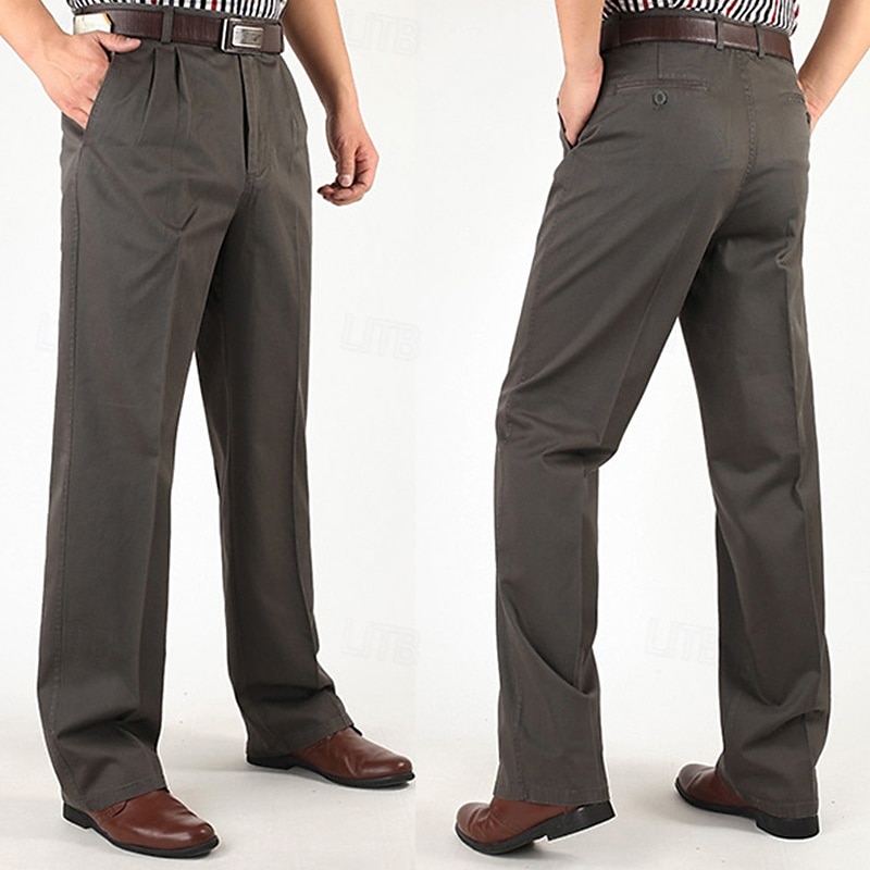 Men's Dress Pants Trousers Chinos Buttons Pocket Straight Leg Plain Comfort Formal Party Work Fashion Classic Style Black Navy Blue Micro-elastic 2025 - $39.99 –P19