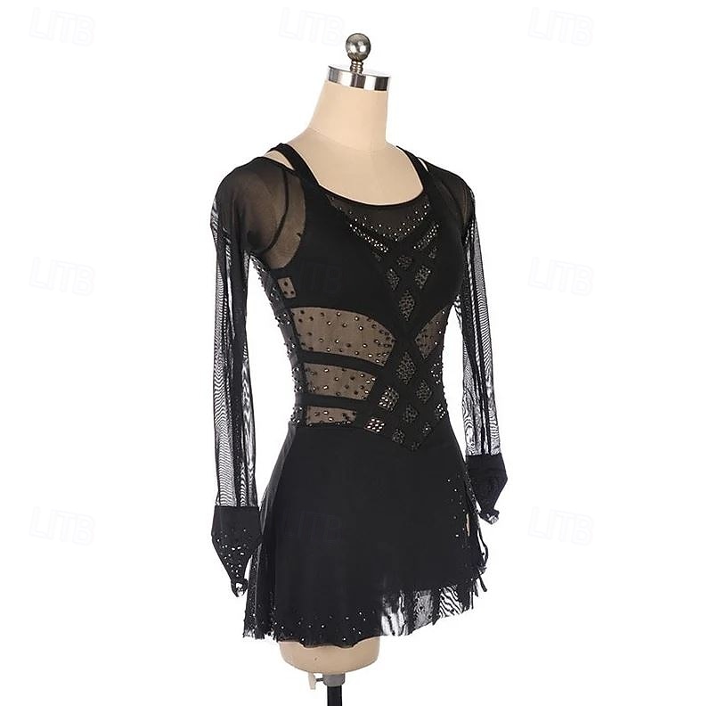 Φόρεμα για φιγούρες πατινάζ Γυναικεία Κοριτσίστικα Patinaj Φορέματα Μαύρο Κουρελού Οπή για τον αντίχειρα Δίχτυ Σπαντέξ Ελαστικό Εκπαίδευση Εξάσκηση Επαγγελματική Ενδυμασία πατινάζ Διατηρείτε Ζεστό 2026 - $329.89 –P3