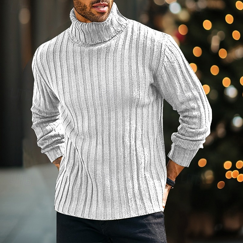 Herren Rollkragenpulli Pullover Gerippt Stricken Standard Strick Schmaler Schnitt Glatt Rollkragen Moderne zeitgenössische Arbeit Freizeitskleidung Bekleidung Winter Frühling & Herbst Schwarz Blau M 2026 - $36.99 –P3