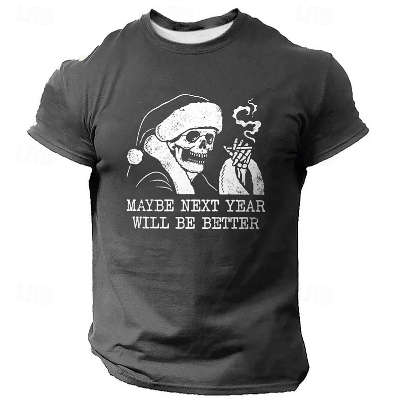 Noël Homme Crânes Cool Bonnet de Noël impression de lettre T shirt Manche Courte T-shirt 3D effet Col Ras du Cou Chemise Mode Athleisure Plein Air Sport extérieur du quotidien Noir Bleu Vert Et de 2025 ? $15.99 –P1