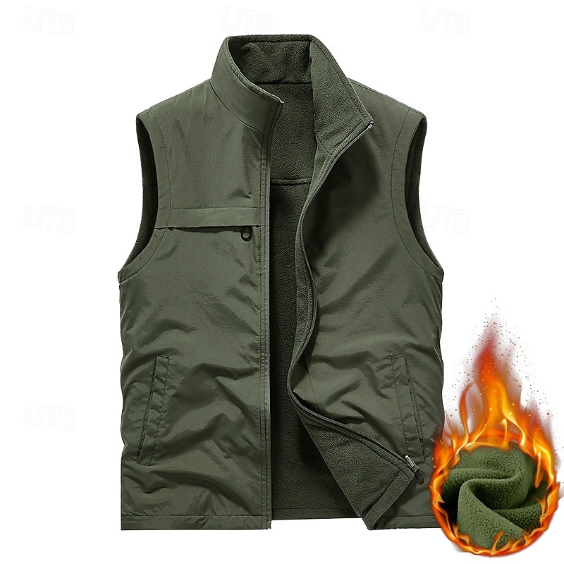Men's Hiking Vest Hiking Fleece Vest Sleeveless Vest Outdoor Thermal Warm Fleece Lining Comfortable Winter Multiple Pockets Polyester Black Army Green Khaki Hunting Fishing Climbing 2025 - $31.99 –P2