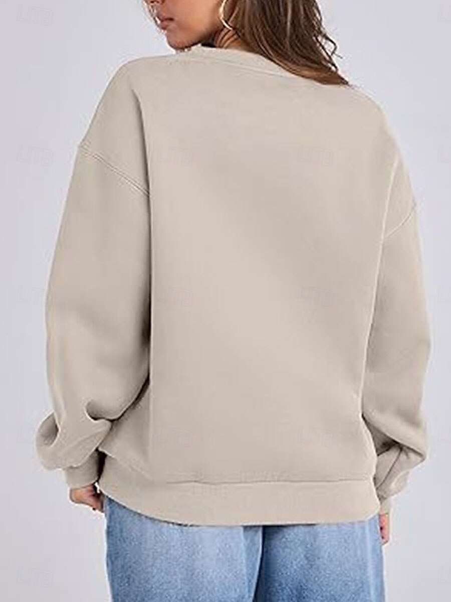 Women's Sweatshirts Plain Casual Long Sleeve Crew Neck Regular Tops Street Dailywear Khaki Fall Winter 2025 - $19.99 –P2