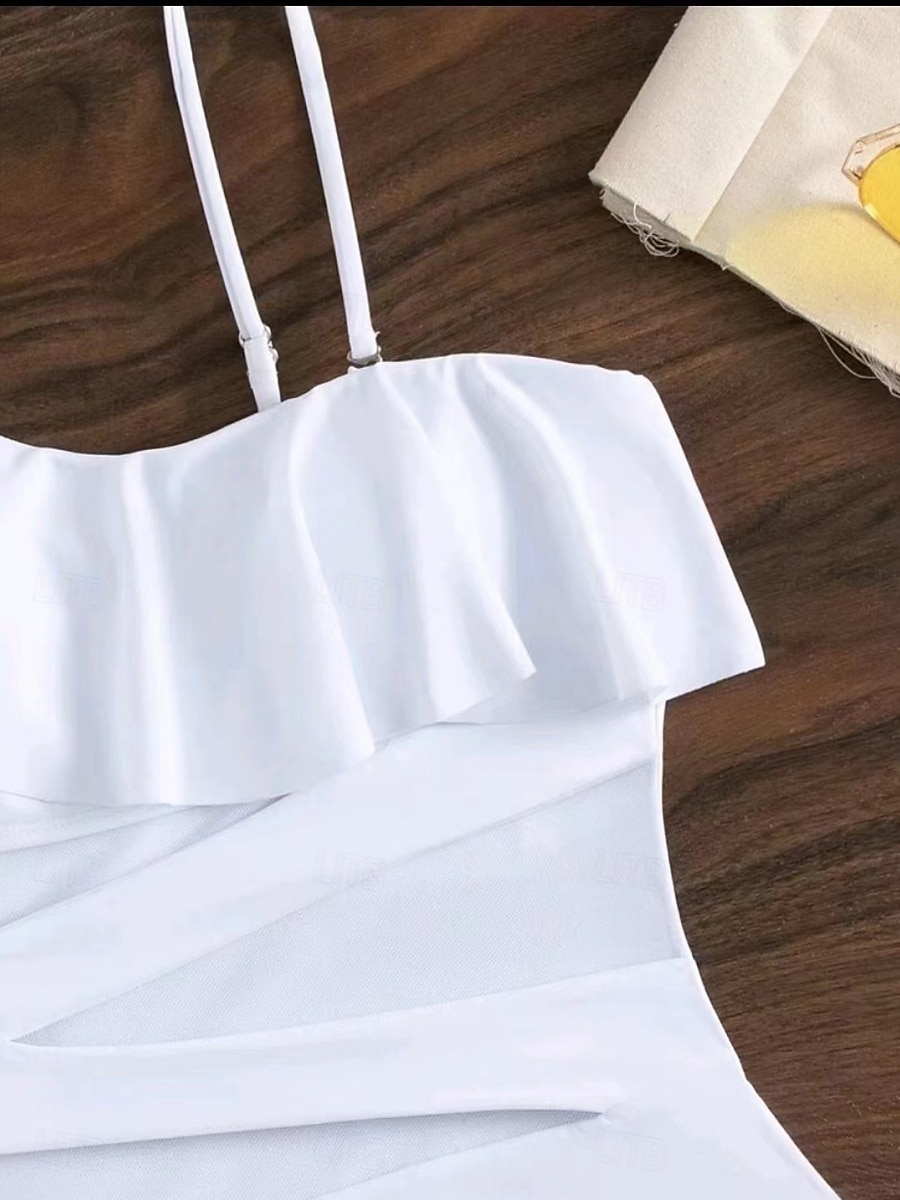 Dam Badkläder En bit Monokini Baddräkt Volang Nät Öppen rygg Magkontroll Hög midja Semester Standkläder Ensfärgat Halterneck Ärmlös Baddräkter 2025 - $28.99 –P11