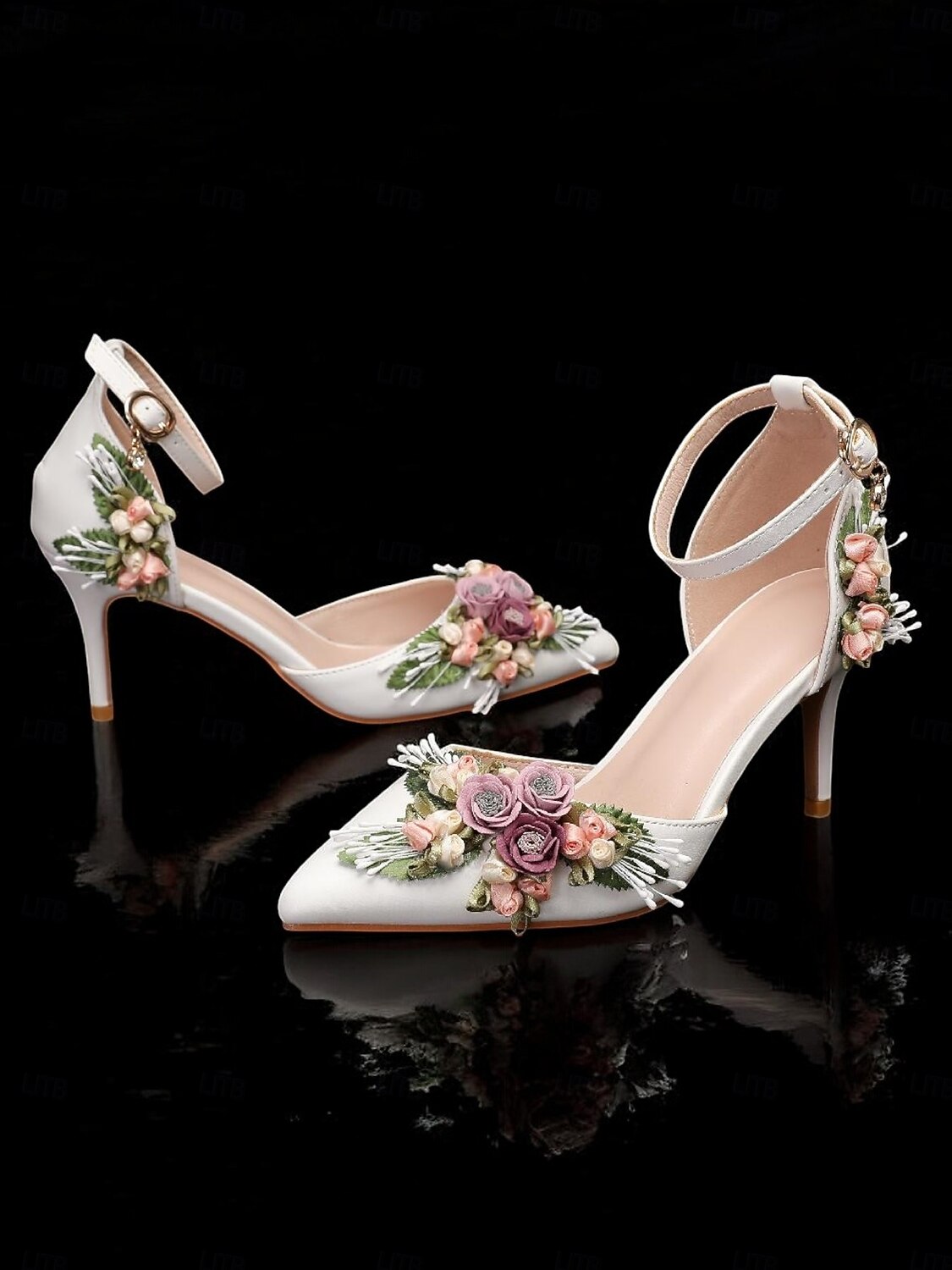 Women's White Bridal D'Orsay Stiletto Heels – Pointed Toe Wedding Pumps with 3D Floral Embellishment for Garden & Church Weddings 2026 - $59.99 –P3