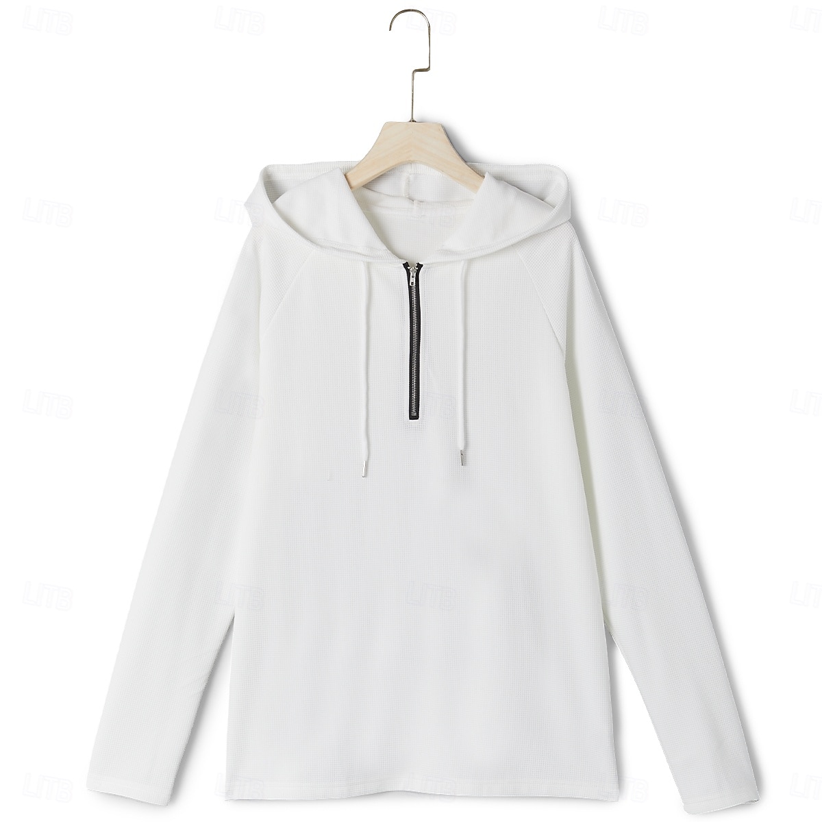 Men's Waffle T-shirt Zip Up Hoodies Long Sleeve Quarter Zip Winter Spring &  Fall Autumn Solid Color Active Casual Drawstring Hooded Outdoor Home Sports & Outdoor Black White Gray Top Tee for Men 2025 - $21.99 –P2