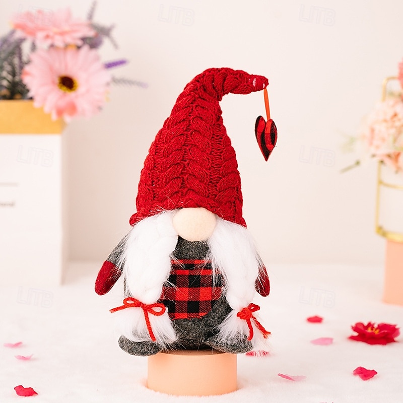 Valentine's Day Gnome Decor, Love Gnome with Heart and Roses, Romantic Plush Mr. and Mrs. Gnome for Tiered Tray Decor, Perfect Holiday Gift 2025 - $11.99 –P7