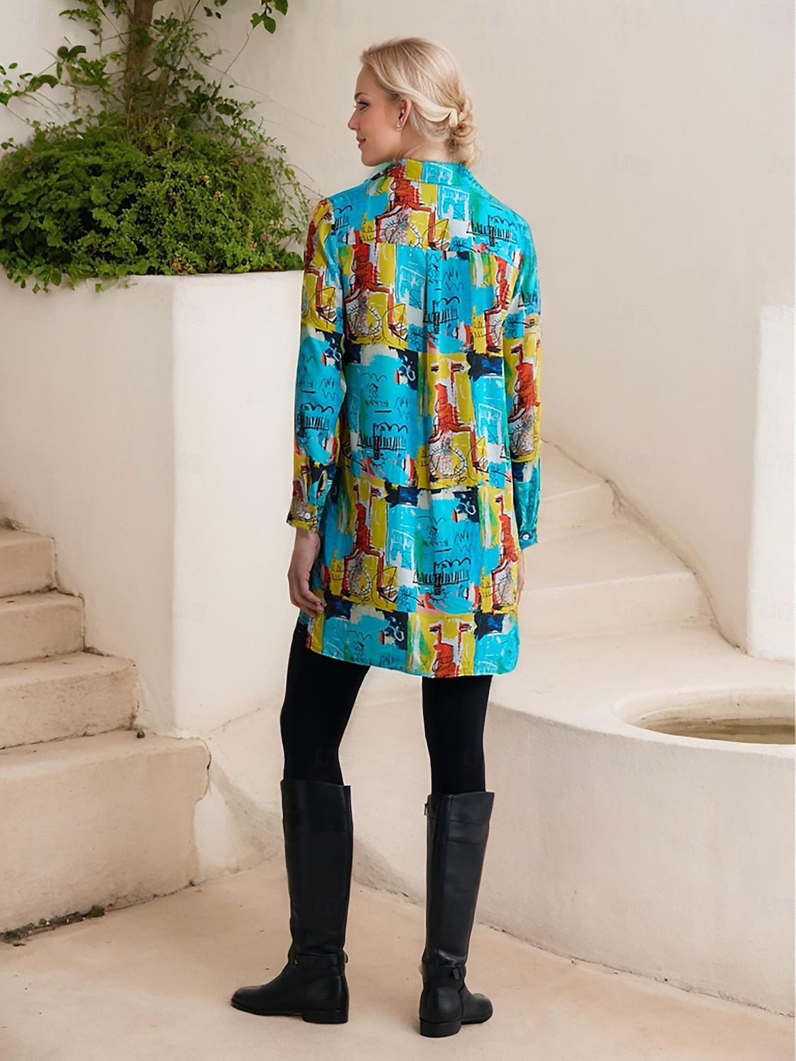 vestido mini camisa rayon graffiti com punho e lapela de 2025 por $49.99 –P2