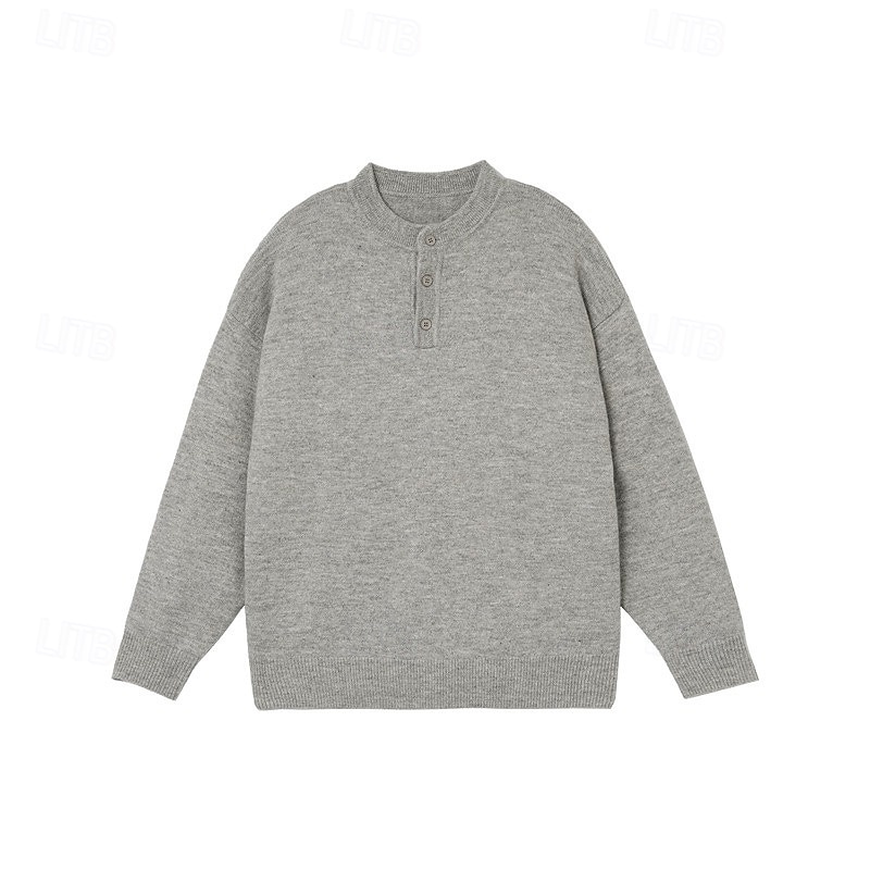 Men's Pullover Sweater Jumper Knit Sweater Pullover Polo Sweater Ribbed Knit Regular Knitted Plain Henley Fashion Basic Vacation Daily Wear Clothing Apparel Fall & Winter Black Light Grey M L XL 2025 - $23.99 –P13