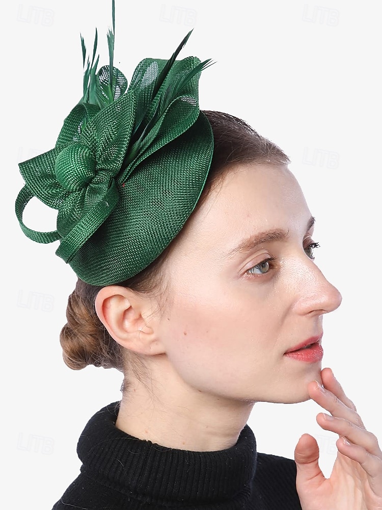 chapeau fascinateur vert pour femme avec nœud et plumes – coiffe élégante pour mariages, goûters et occasions spéciales de 2025 ? $14.99 –P2